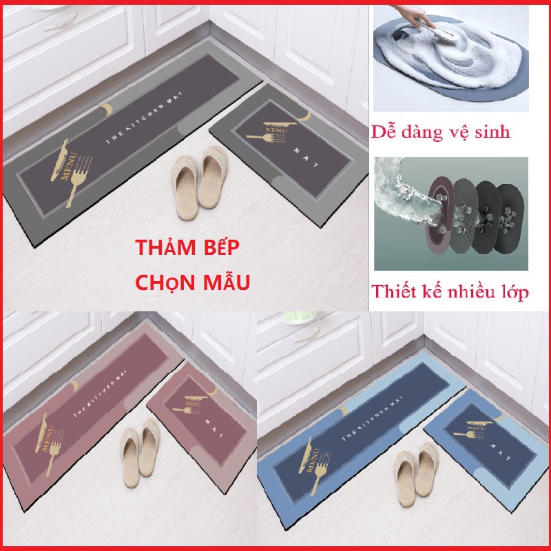 (FREE SHIP) SÉT THẢM BẾP 4 LỚP CHỐNG TRƠN TRƯỢT SILICON LAU CHÂN SIÊU THẤM HÚT