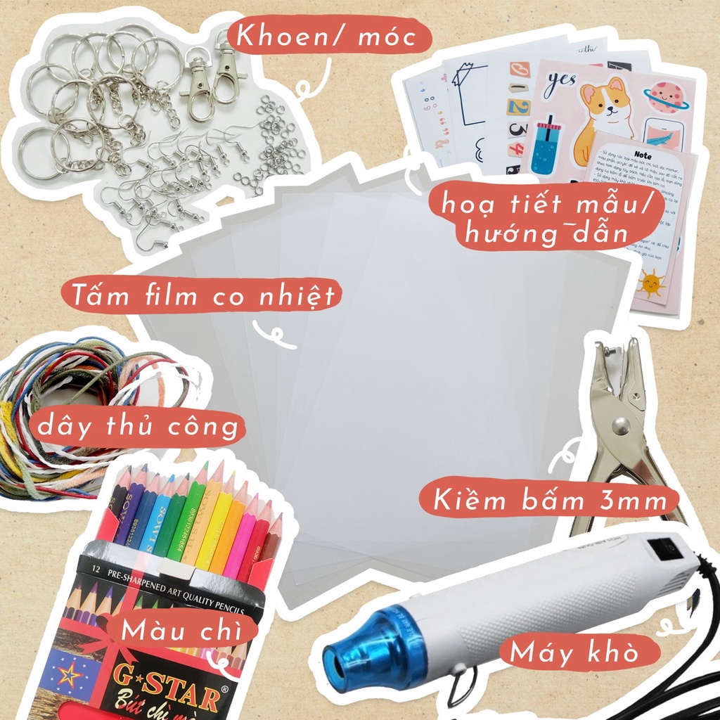 Combo làm DIY nhựa co nhiệt - full dụng cụ