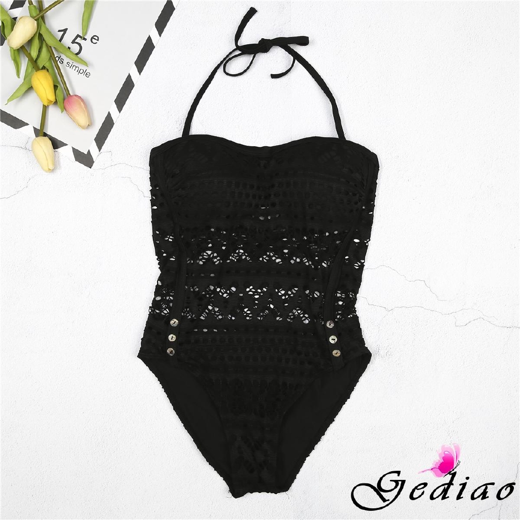 Bộ bikini liền thân có mút nâng cổ treo phối lưới quyến rũ cho nữ | BigBuy360 - bigbuy360.vn