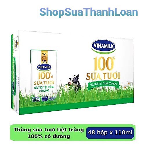 Thùng 48 hộp Vinamilk 100% Sữa Tươi Có Đường 110ml. HSD T5-2021