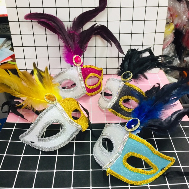 Mặt nạ hoá trang cosplay/ mặt nạ nửa mặt lông vũ kimsa trung thu haloween