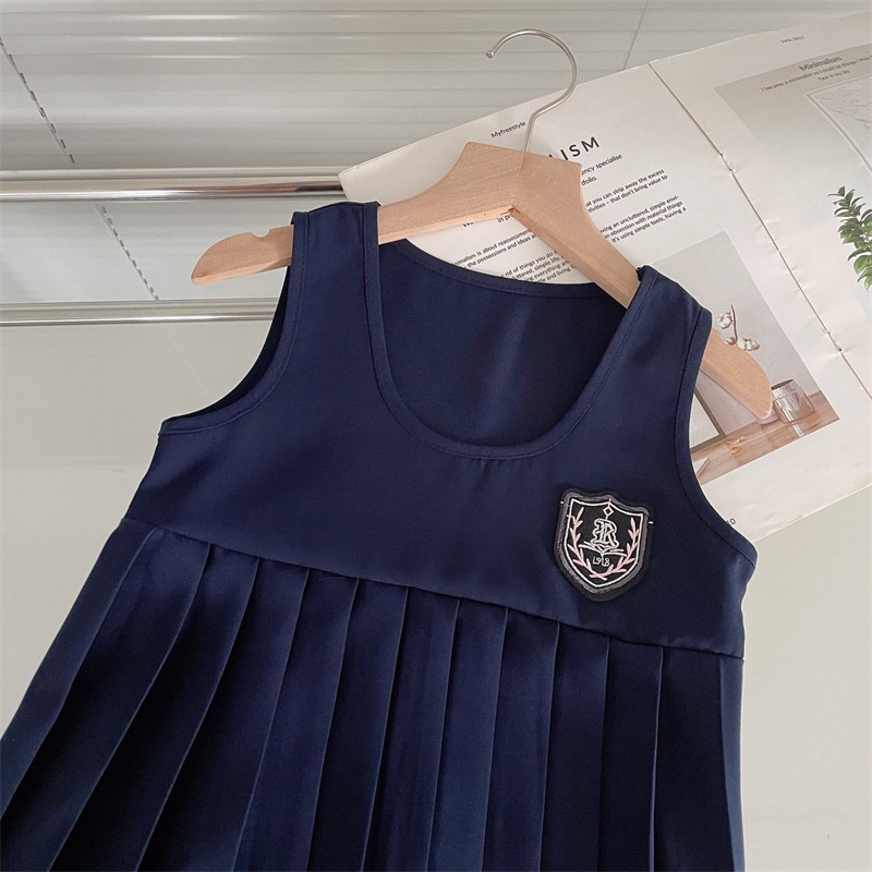 Bộ Đồng Phục Áo Tay Ngắn Và Chân Váy Xếp Ly Phong Cách Preppy Hàn Quốc Thời Trang Mùa Hè Cho Bé Gái