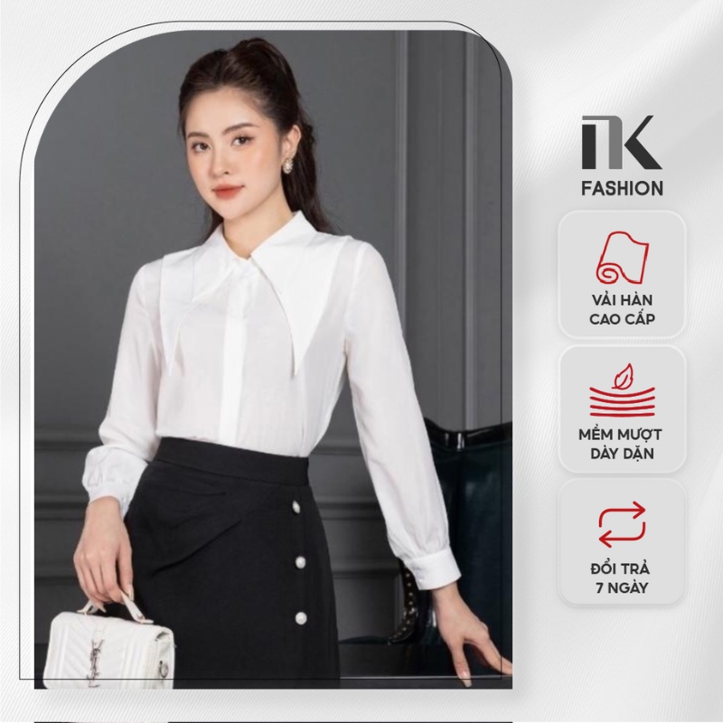 Áo Sơ Mi Nữ Công Sở NK Fashion Thiết Kế Cổ Điệu Tay Bồng Nhẹ, Chất Vải Nhập Hàn Mềm Mịn Co Giãn NKSM2207002