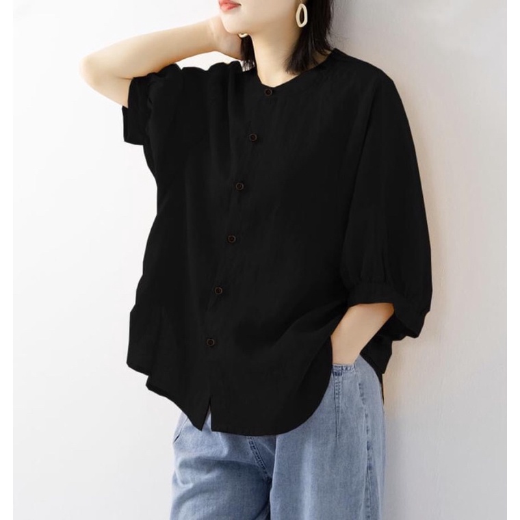 Áo sơ mi nữ công sở chất đũi cổ tàu siêu xinh