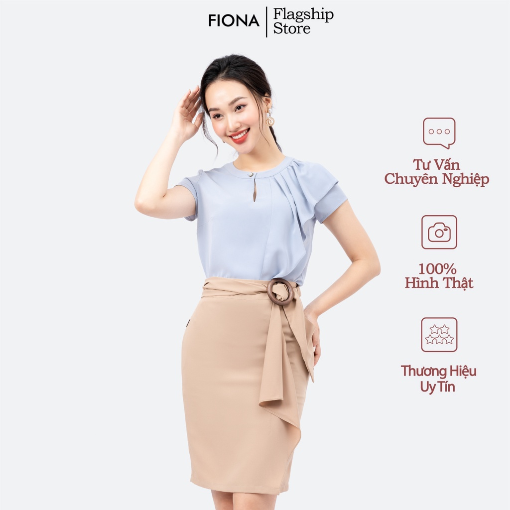 Áo sơ mi nữ FIONA cổ tròn sơ mi công sở tay ngắn kẹp bèo cách điệu nữ tính trẻ trung F551183