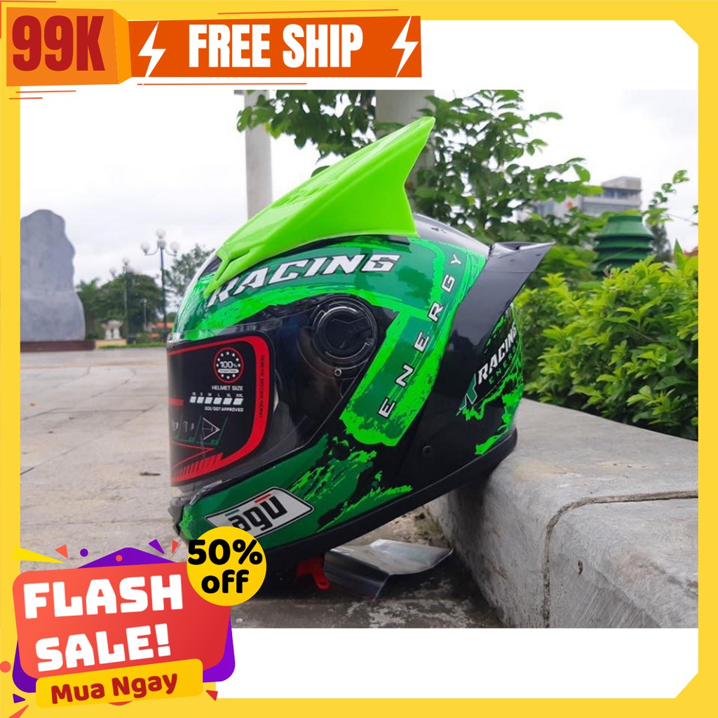 Mũ Bảo Hiểm fullface AGU Tem Racing Energy TẶNG CẶP SỪNG+ đuôi gió đen