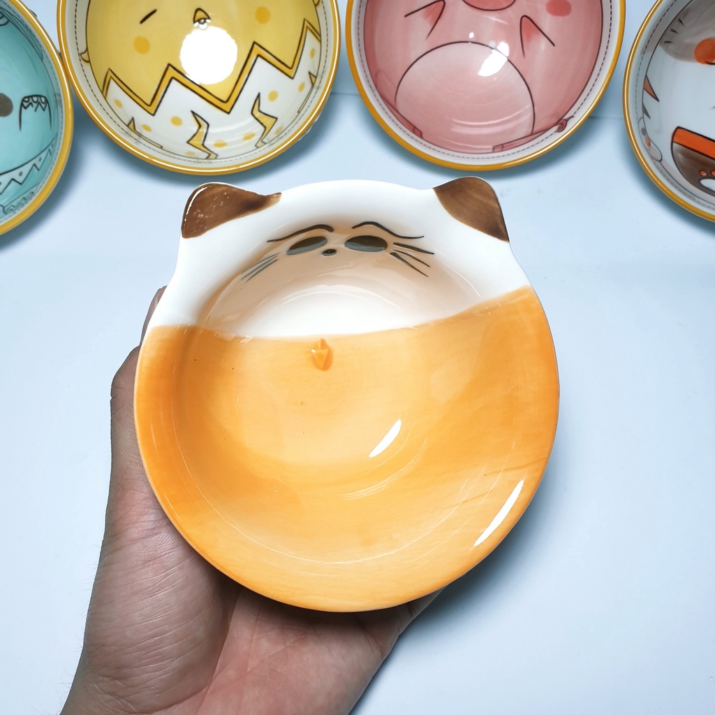 Bát Ăn Dặm Cho Bé Gốm Sứ Dễ Thường Hình Mèo Cao, Chén Ăn Dặm Cao Cấp Loại 1