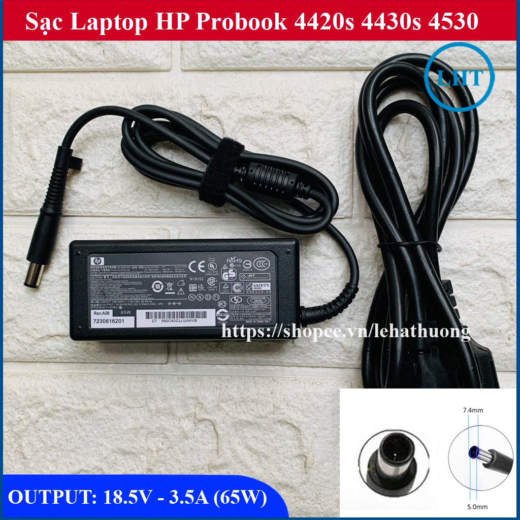 Sạc Laptop HP Probook 4420s 4430s 4530 OUTPUT 18.5V - 3.5A (65W) Chân Kim To kích thước 7.4mm x 5.0mm - Hàng Nhập Khẩu