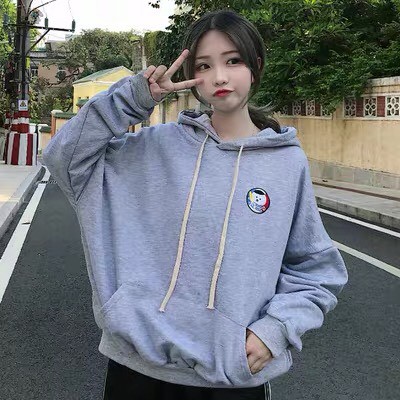 Áo hoodie unisex form rộng Xám Thêu Gấu nam nữ phong cách ullzang WIND