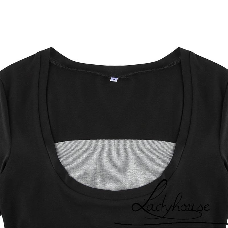 Áo Cổ Vuông Tay Dài Giả Hai Lớp Thời Trang Mùa Thu Cho Nữ