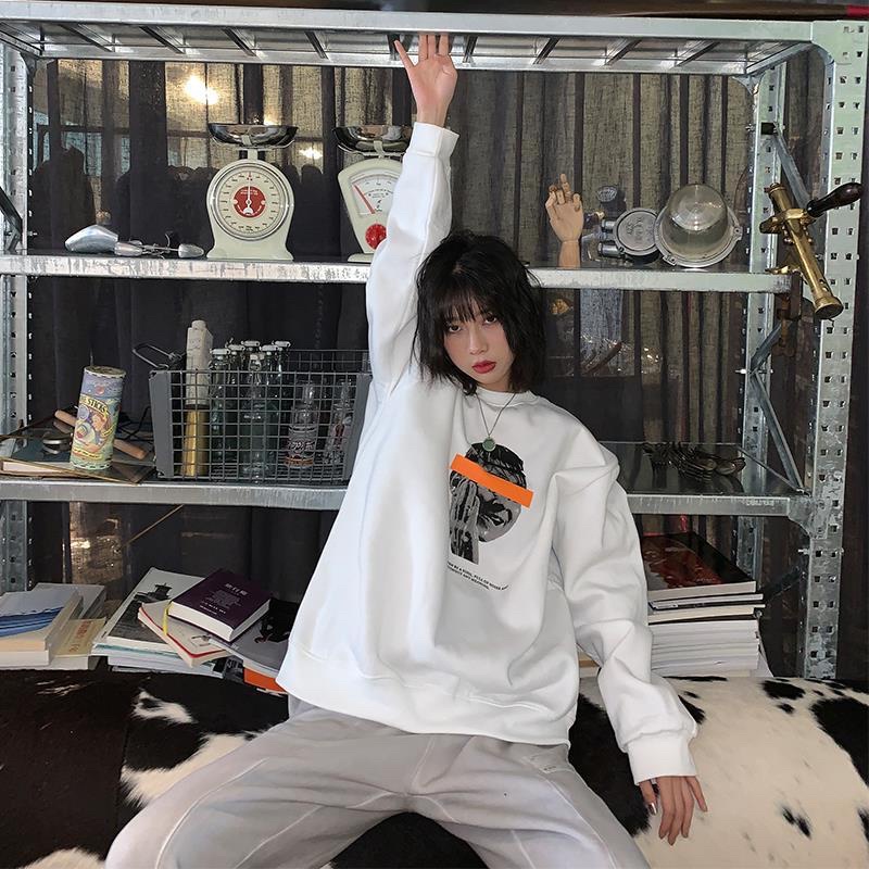 HIIXIIVI Áo Sweater Tay Dài Cổ Tròn Oversize In Họa Tiết Thời Trang Hàn Quốc Cho Nam Nữ