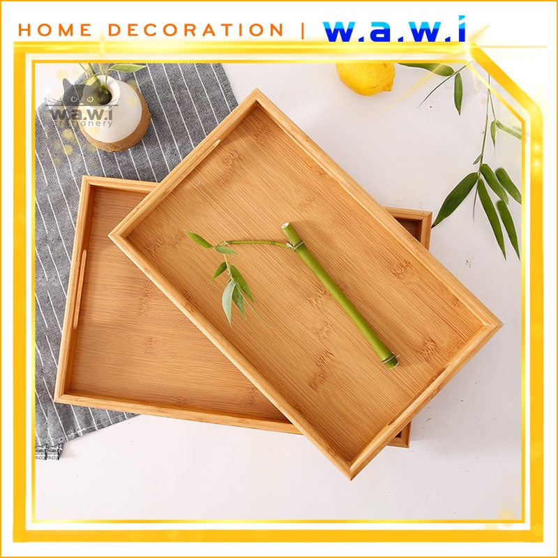 Khay gỗ tre đơn giản có tay cầm dày 4cm, khay trà hình chữ nhật, đẹp, bền