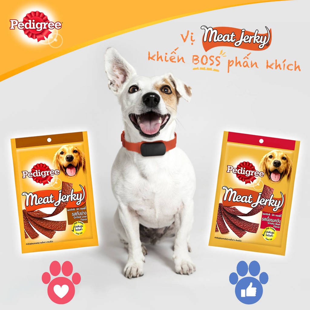 Bánh thưởng cho chó Pedigree Meat Jerky 60g, đồ ăn vặt tăng cân sạch răng cho chó Con Mèo Xiêm