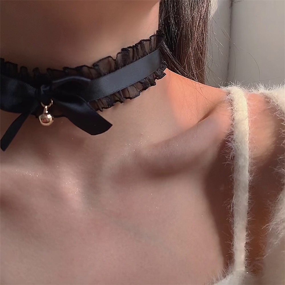 Vòng Cổ Choker Ren Màu Đen Phối Nơ Phong Cách Cổ Điển