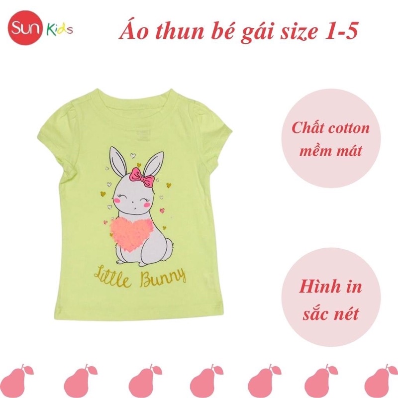 Áo thun cho bé gái, áo phông bé gái chất cotton mềm mát, size 1 - 5 tuổi - SUNKIDS1