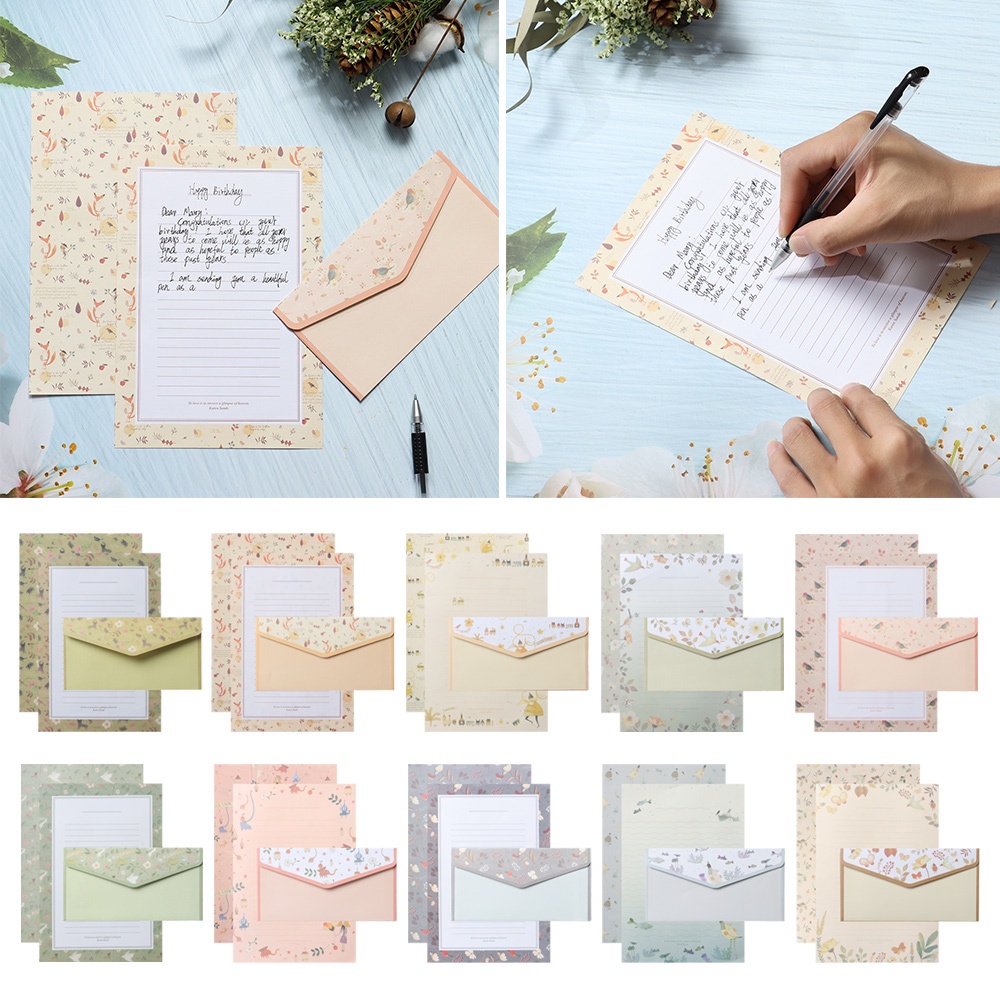 CACTU Gift Letter Stationery Flower Printing Differrent Design Writing Paper 6PCS Cartoon Pattern Vintage Floral School Office Supplies Lovely With Envelopes 3PCS