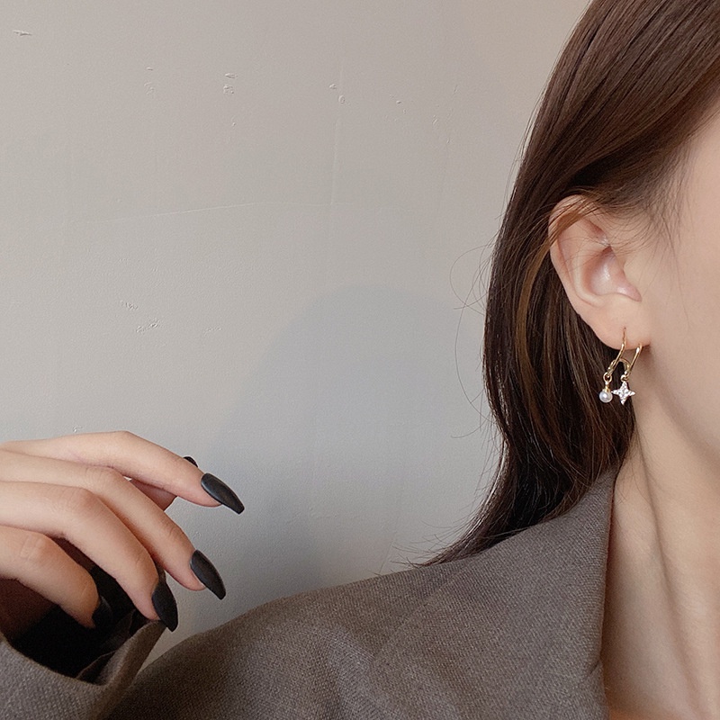 Bông Tai Bạc 925 Hình Ngôi Sao Đính Ngọc Trai Giả Thời Trang Hàn Quốc Cho Nữ