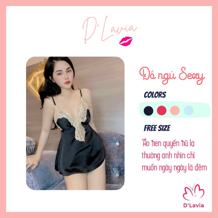 Đồ ngủ nữ ren sexy hở lưng quyến rũ gợi cảm satin cao cấp mềm mịn thoáng mát AN12 - D'Lavia