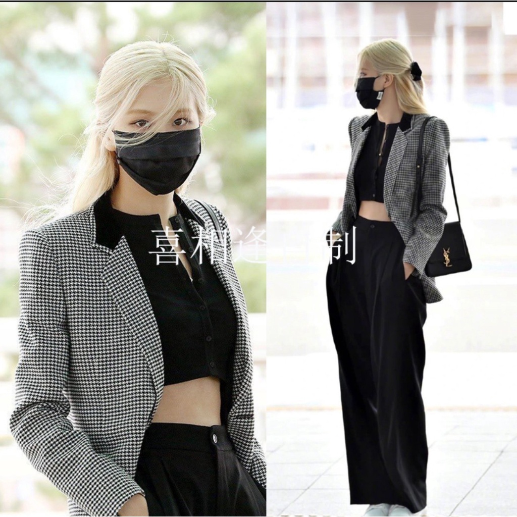 (Hàng Đẹp CC)Ảnh thật 3 hình cuối-HC866.Áo blazer houndstooth Rose Blackpink kiểu Âu Mỹ