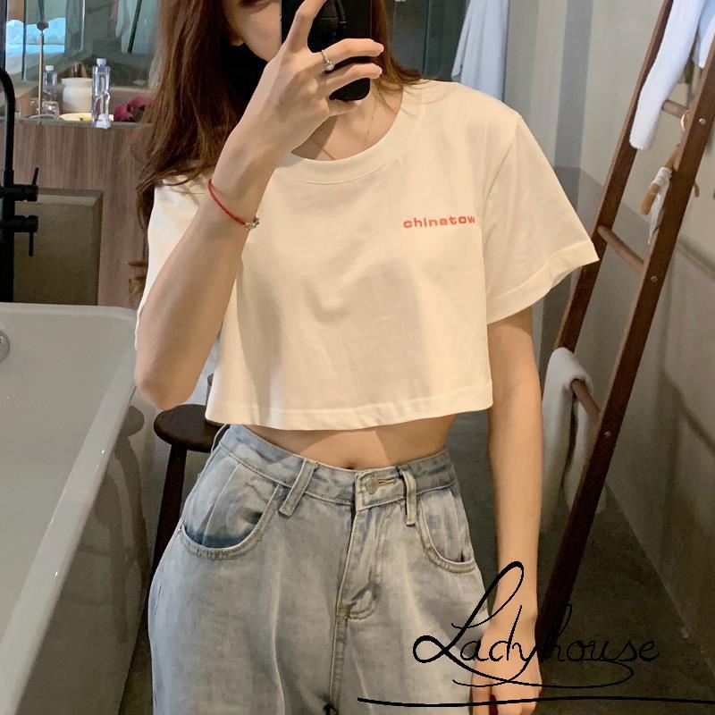 Áo Thun Crop Top Tay Ngắn In Chữ Thời Trang Dành Cho Nữ