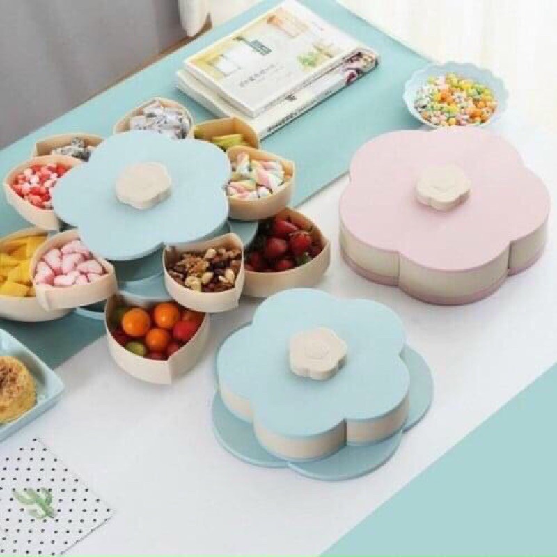 Khay đựng mứt xoay 2 tầng 5 cánh