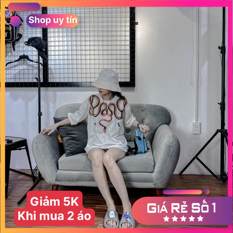 Áo phông form rộng tay lỡ dáng unisex in hình rắn viền cổ chất đẹp mặc mát