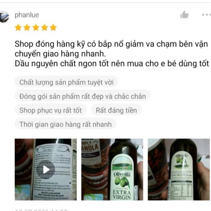 Dầu oliu ( olive ) nguyên chất Olivoila Extra Virgin 250ml / 750ml [ rẻ nhất sàn ] date xa , sản phẩm chính hãng