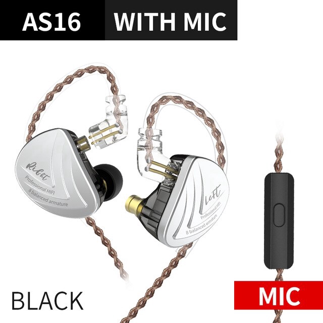 Tai nghe nhét tai KZ AS16 HIFI PK AS10 C16 BA10 AS06 ZS10 ZST chất lượng cao