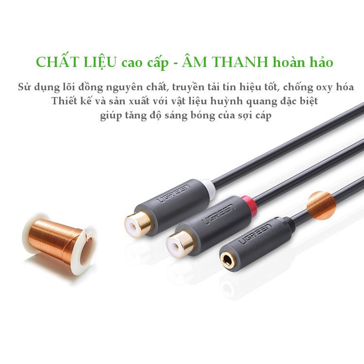 Cáp chuyển đổi 3.5mm cái sang 2 đầu RCA cái dài 20CM UGREEN 10562