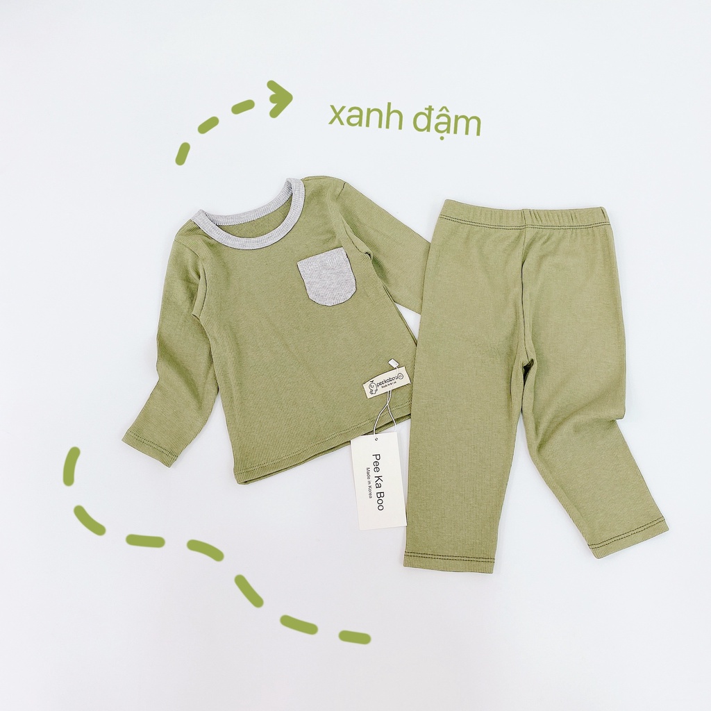 Bộ Dài Tay Bé Trai, Bé Gái Peekaboo Vải Thun Tăm Lạnh Mềm Có Túi Ngực, Bộ Dài Tay Mặc Thu Đông Cho Bé AN.KID