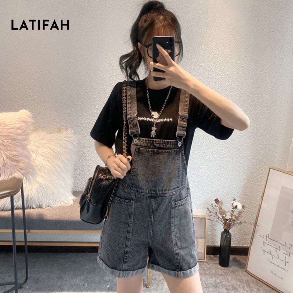 Yếm short jean LATIFAH Trơn màu xám YJ022 phong cách hàn quốc