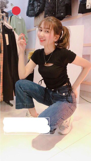 Áo croptop hở ngực dây rút eo