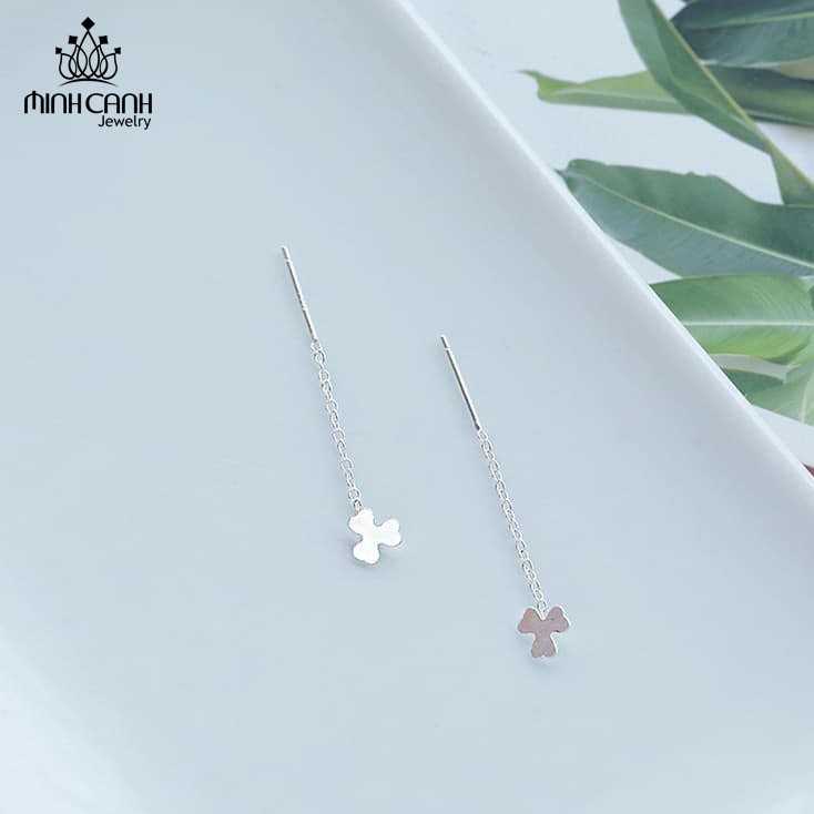 Bông Tai Cỏ 3 Lá Bằng Bạc Dáng Dài - Minh Canh Jewelry