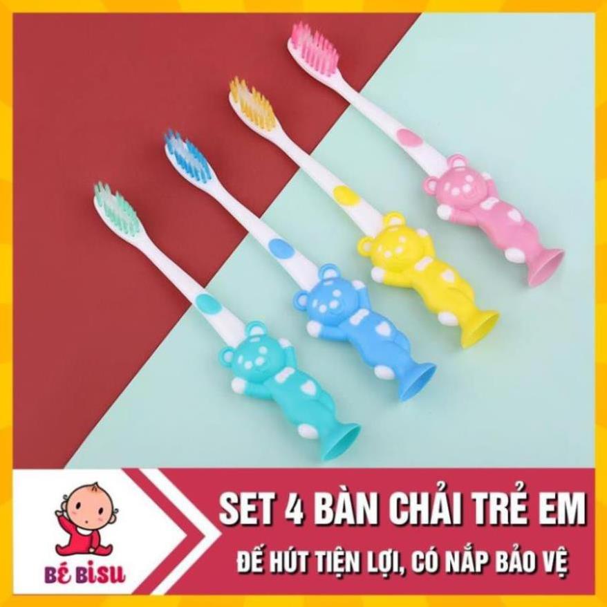 [ BÁN GIÁ SỈ ] Set 4 Bàn chải đánh răng hình thú cho bé - đế mềm đứng được tiện lợi.