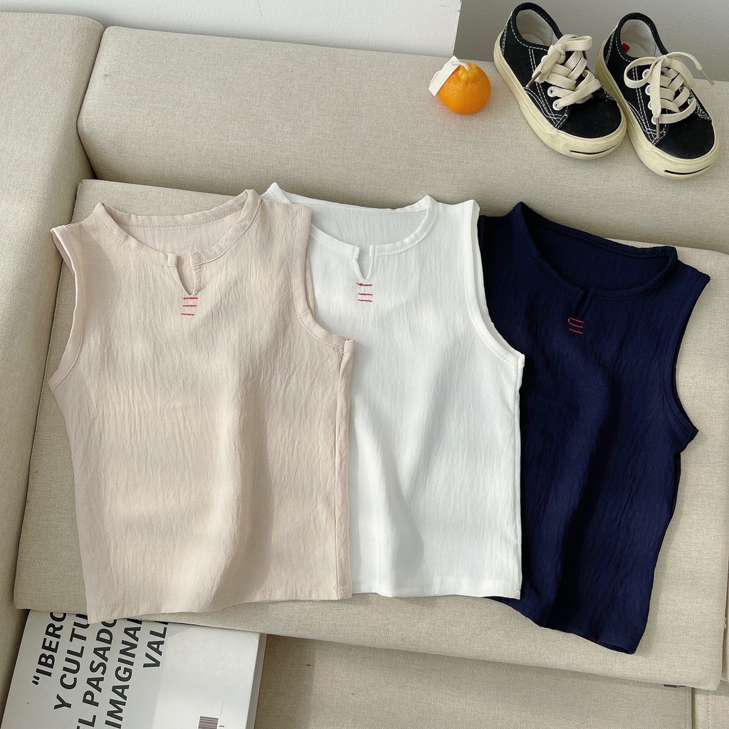 Bộ ba lỗ sát nách đũi cho bé trai và bé gái Binbon kids, Bộ quần áo trẻ em chất đũi nhăn cực mát Cho bé 8-23kg