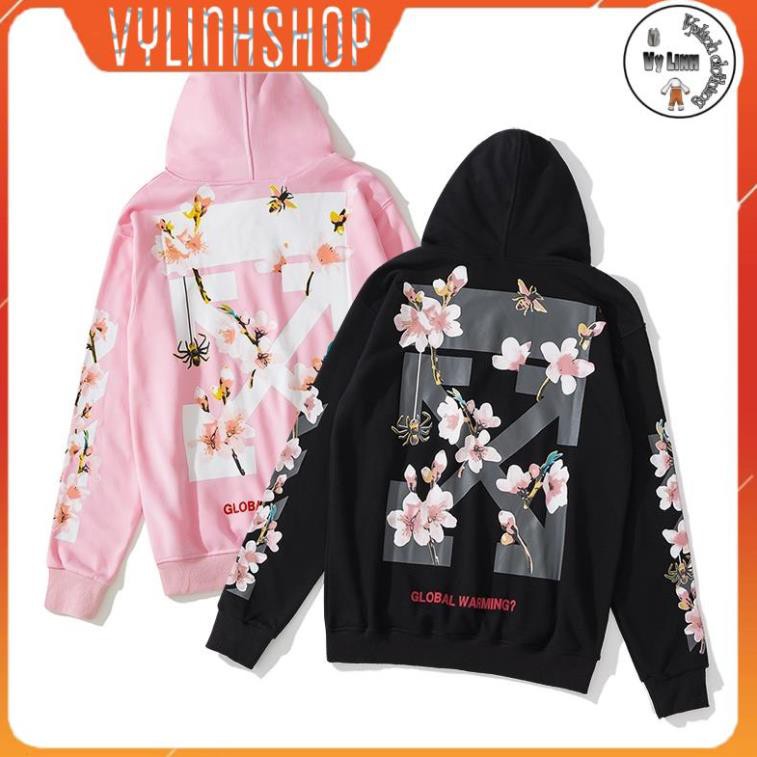 Áo nỉ nam nữ VYLINHSHOP  OFF WHITE Áo khoác hoodie tay dài in hình hoa anh đào