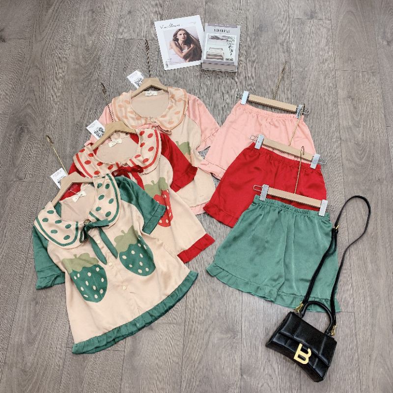 Bộ Pijama Nữ Lụa Viền Bèo 🦋 Set Nữ Cộc Tay Cổ Bẻ Buộc Cơ Cúc Cài 5 Màu 🦋 | BigBuy360 - bigbuy360.vn