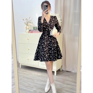 Váy wrap hoa nhí đen 1va01477de lep'