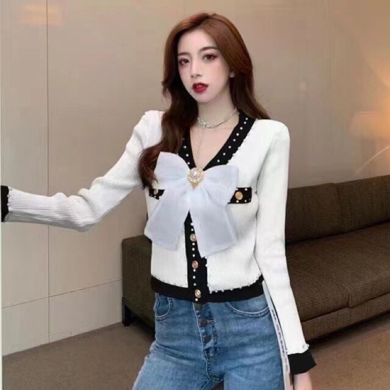 áo len đính nơ cao cấp Quảng châu