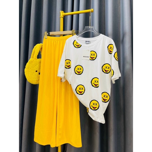 SET QUẦN ỐNG SUÔNG PHỐI ÁO THUN MẶT CƯỜI SIÊU HOT ( kèm hình thật)