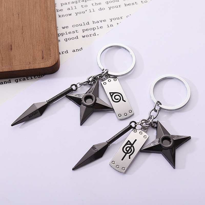 Móc khóa kim loại hình vật dụng shuriken kunai trong animme Naruto