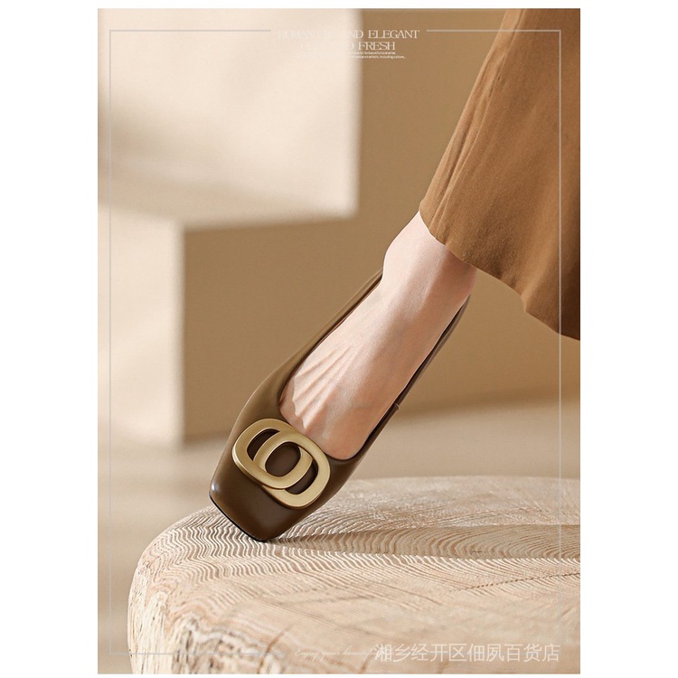 Giày Cao Gót Mũi Vuông Đế Dày Màu Nâu Thiết Kế Mới Thời Trang Dành Cho Nữ