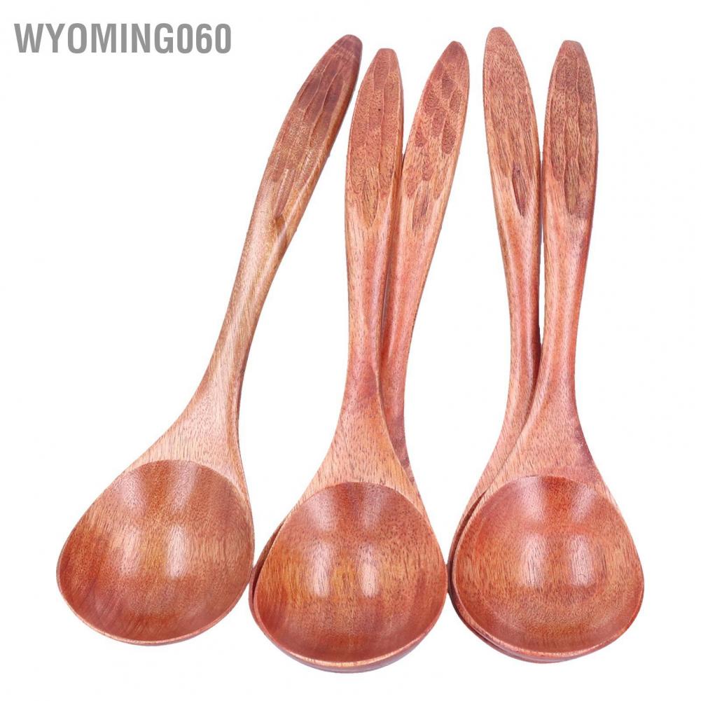 Wyoming060 5Pcs Wooden Scoop Long Handle Sugar Salt Tea Seasoning Spoon for Home Restaurant Hotel