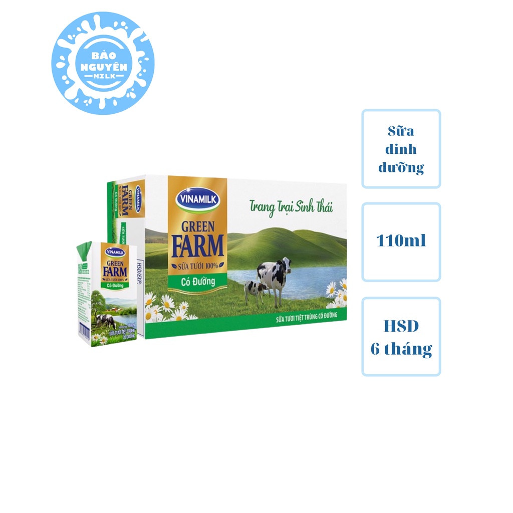 Thùng 48 hộp sữa tươi tiệt trùng có đường Vinamilk Green Farm 110ml