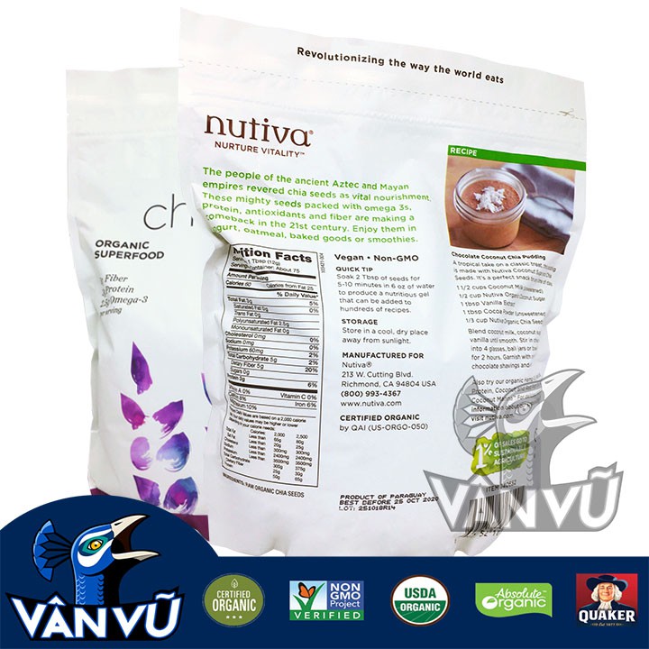 Hạt Chia Mỹ Nutiva Chia Seed 907g Chính Hãng