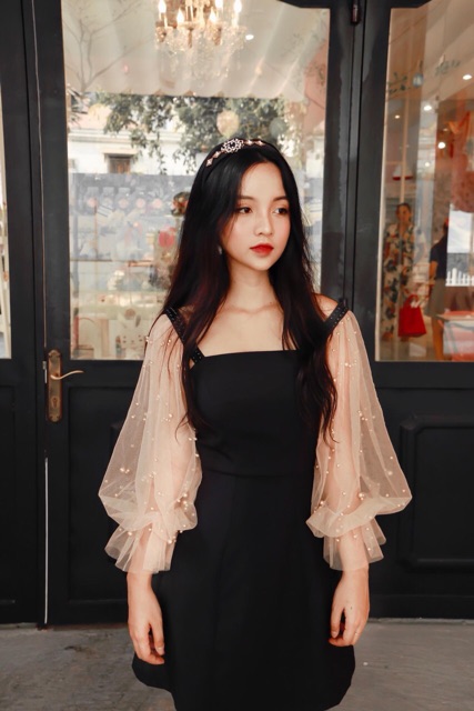 Đầm dự tiệc tay voan đính ngọc dễ thương | BigBuy360 - bigbuy360.vn