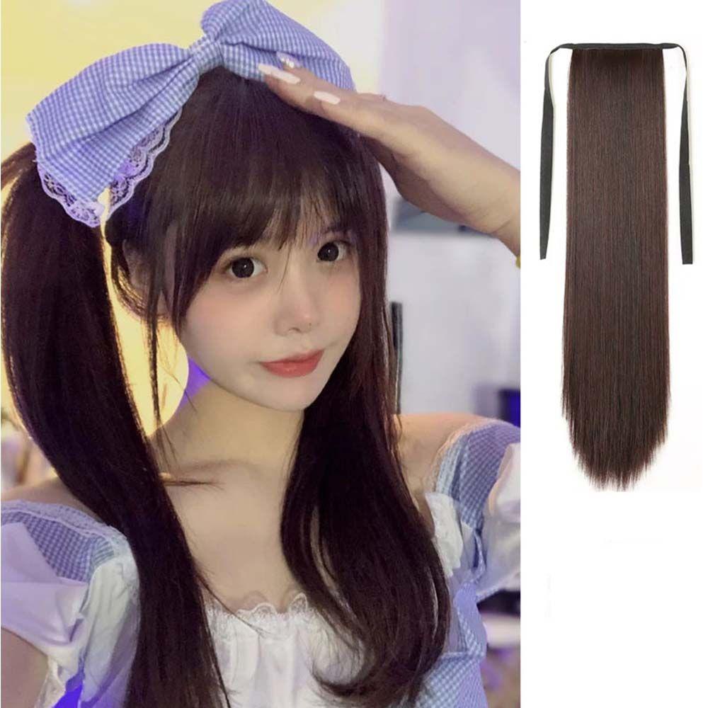 Tóc Giả Thẳng Dài Sợi Tổng Hợp Màu Nâu Tự Nhiên Kèm Kẹp Tóc Đuôi Ngựa VANES1 Phong Cách Lolita