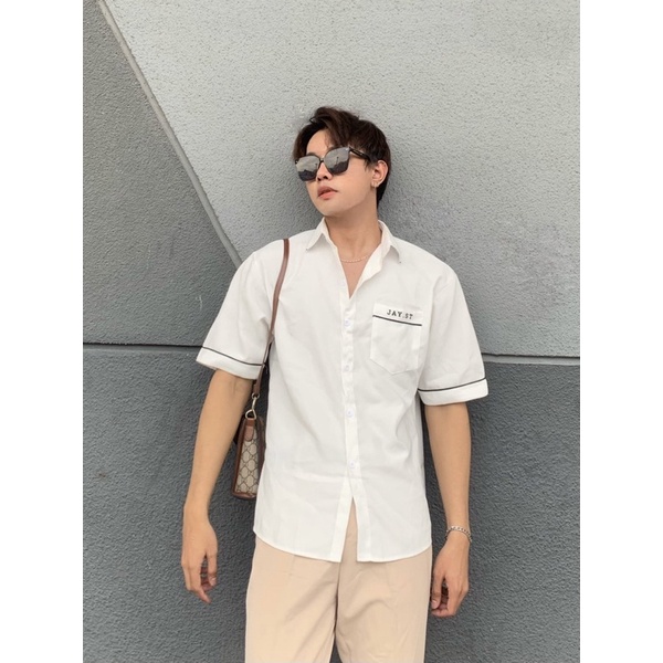 Sơmi tay lỡ JAYST màu Đen/Trắng/Mint logo thêu  Nam nữ unisex  Áo Sơ Mi form rộng style Ulzzang/ JayStoree2