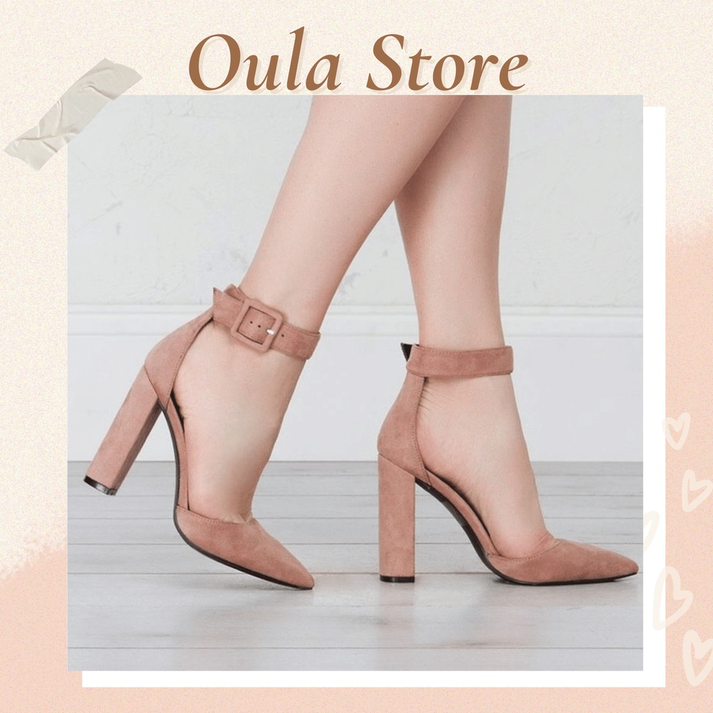 Giày cao gót sabo kiểu dáng gót thô mũi nhọn màu trơn, SB6, Oula Store
