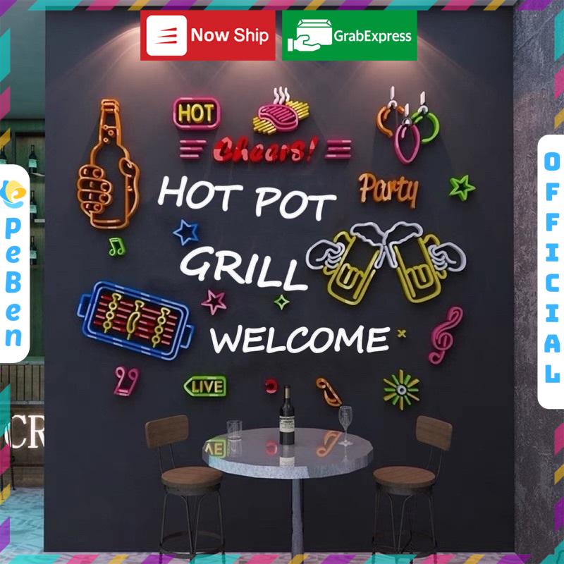 Tranh mica dán tường hình đồ nướng, cheer, nâng cốc trang trí quán đồ nướng, quán nhậu